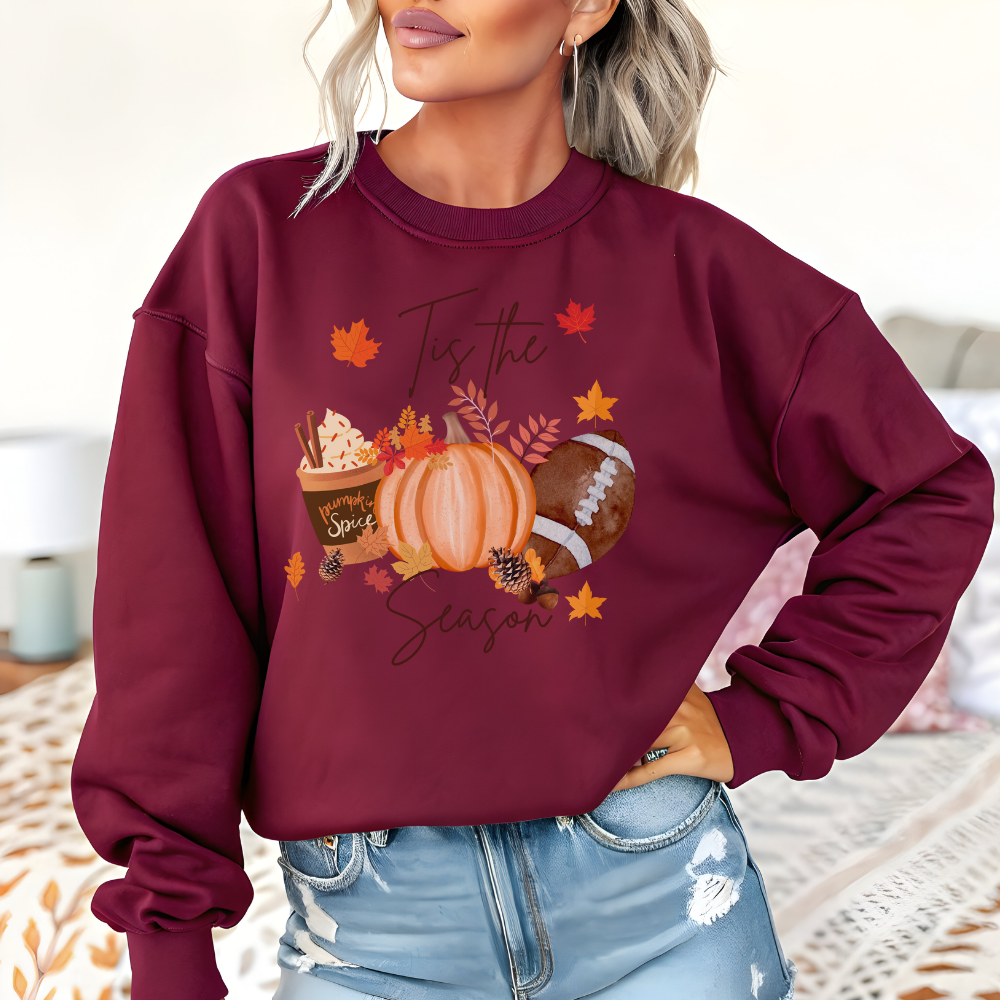 ’Tis The Season Crewneck Pullover Sweatshirt | Cozy Thanksgiving & Fall Sweatshirt for Women
