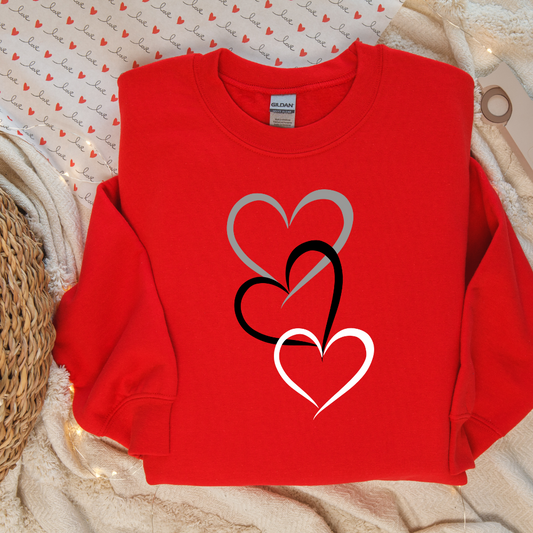 Valentine's Day Sweatshirt ~ 3 Hearts Design