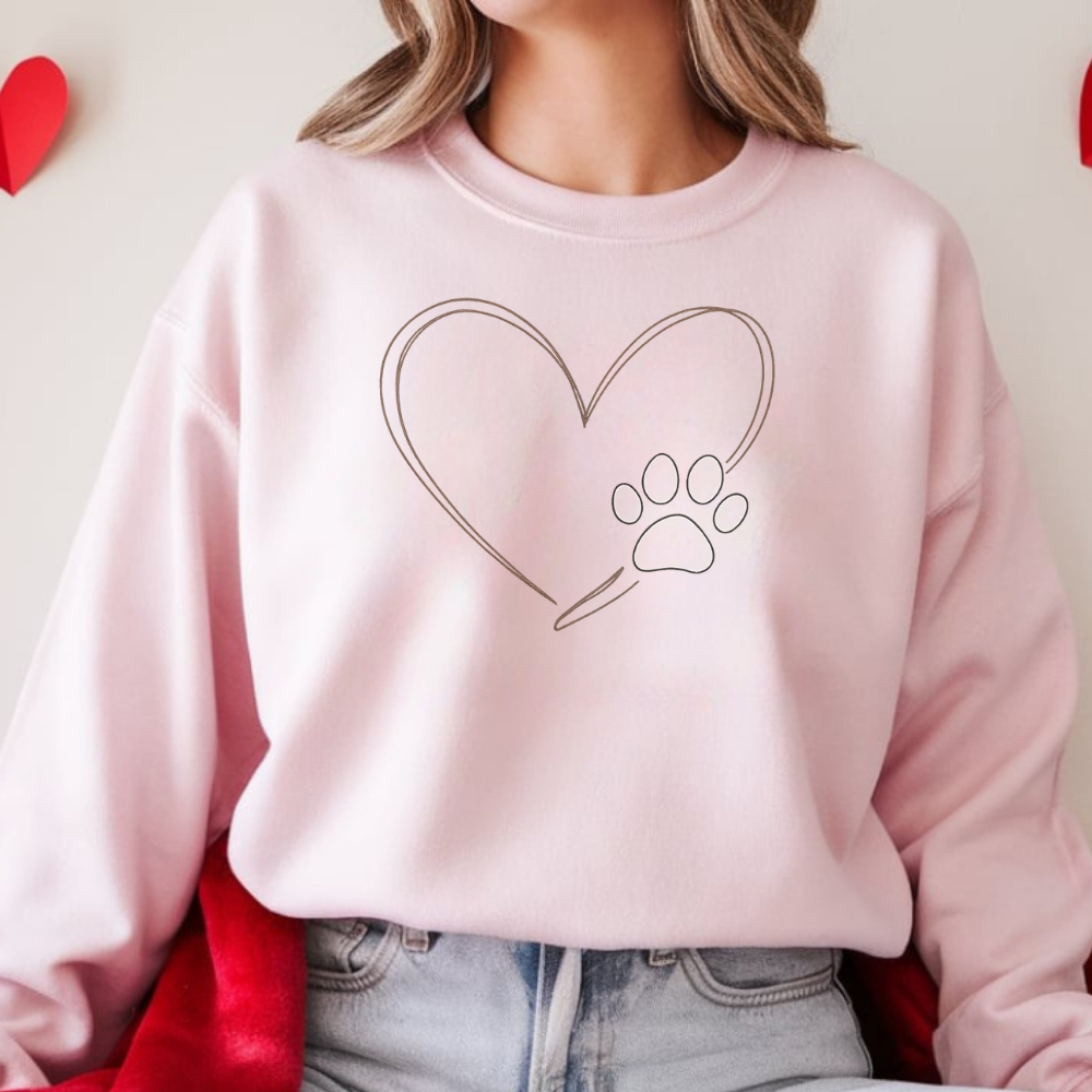 Pet Love Heart Sweatshirt – Dog Mom Cozy Paw Print Pullover