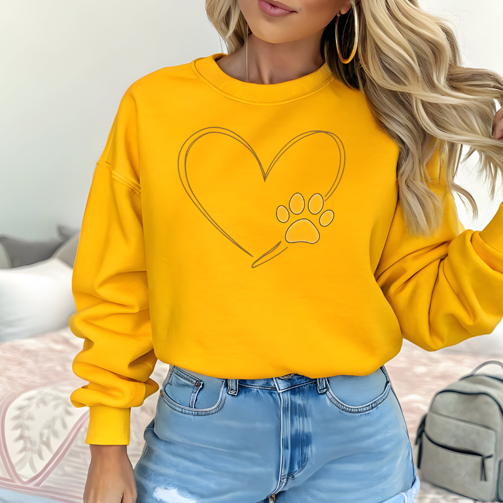 Pet Love Heart Sweatshirt – Dog Mom Cozy Paw Print Pullover