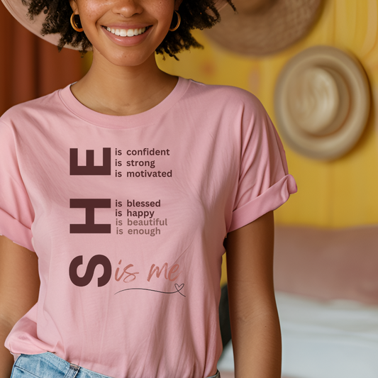 S.H.E is T-Shirt – Inspirational Women's Empowerment Graphic Tee | Faith-Based Gift for Her