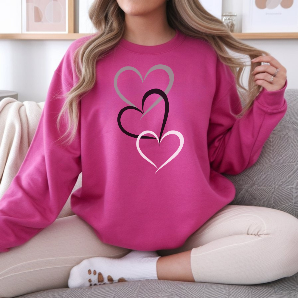 Triple Heart Sweatshirt - Valentine's Day Love Pullover