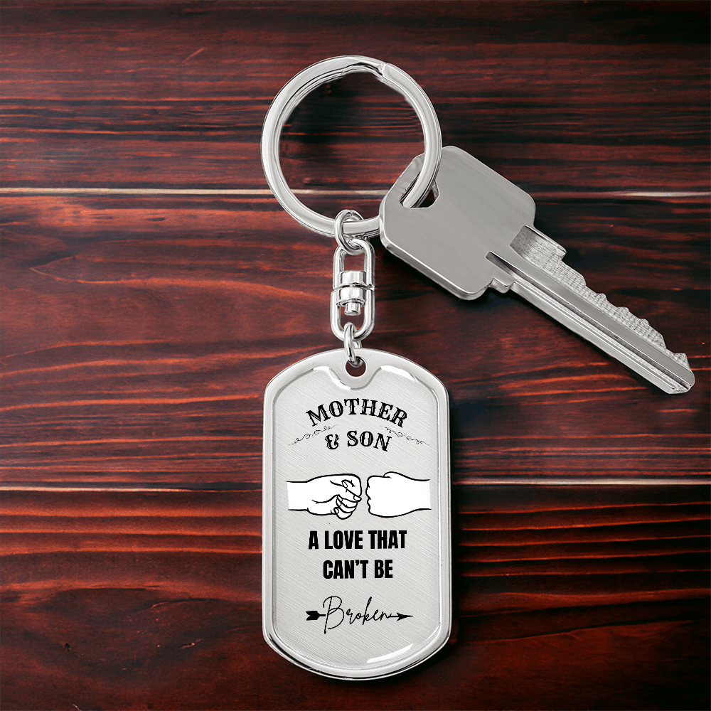 Mother & Son Graphic Dog Tag Keychain