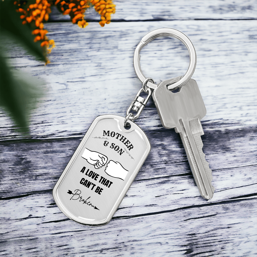 Mother & Son Graphic Dog Tag Keychain