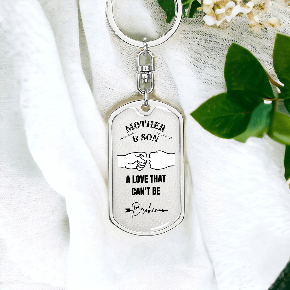 Mother & Son Graphic Dog Tag Keychain