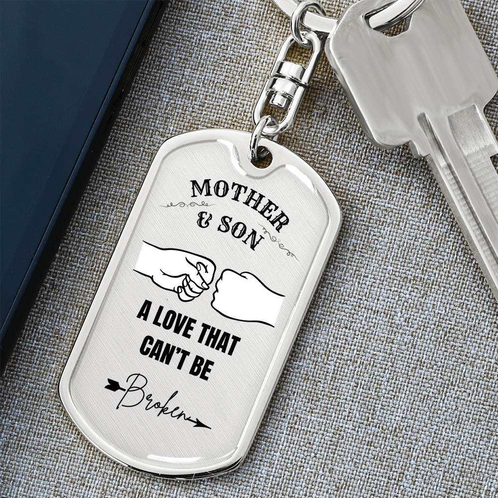 Mother & Son Graphic Dog Tag Keychain