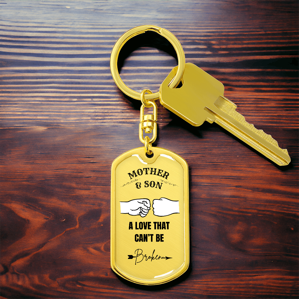 Mother & Son Graphic Dog Tag Keychain