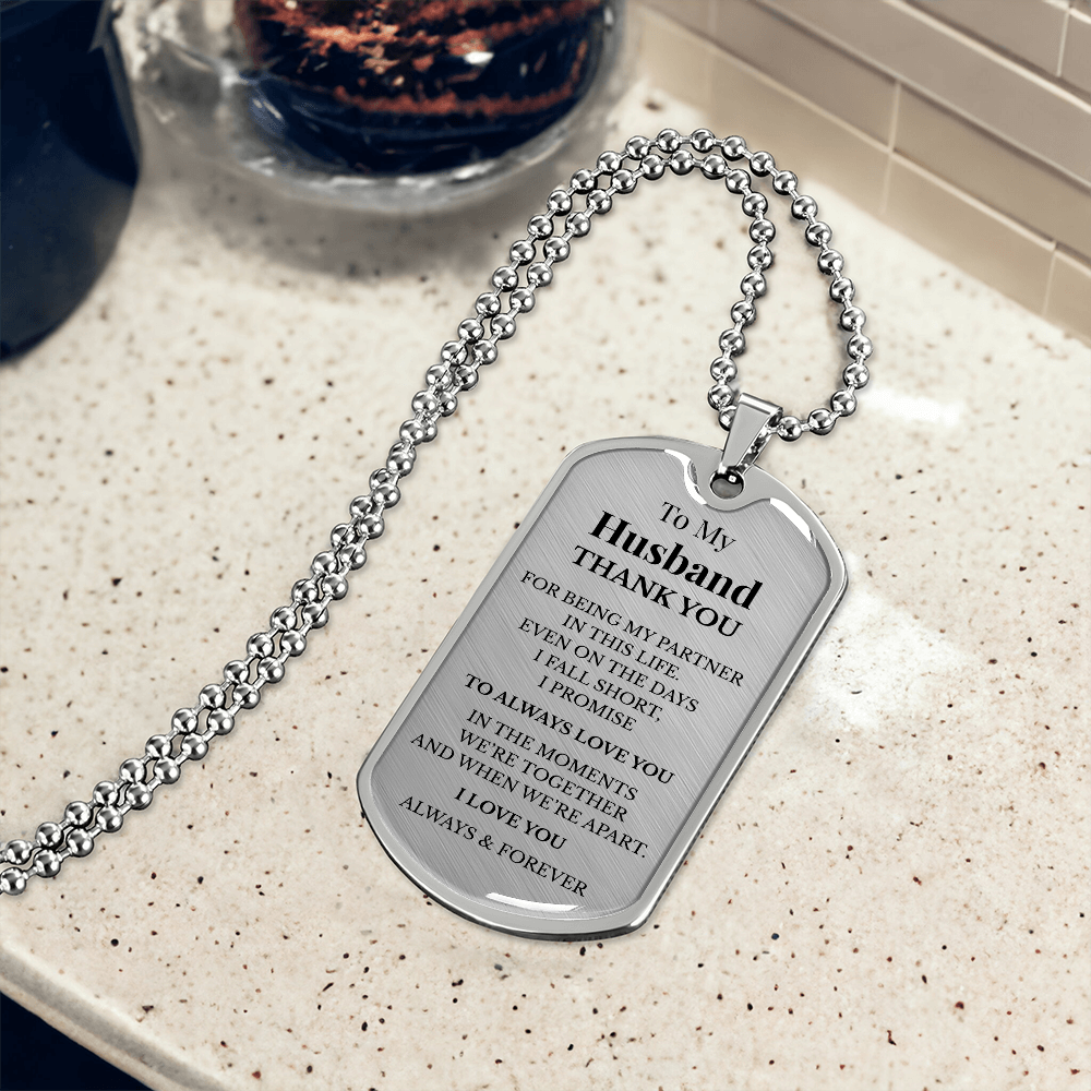 To My Husband Dog Tag Necklace – Luxury Love Message Necklace Gift for Him