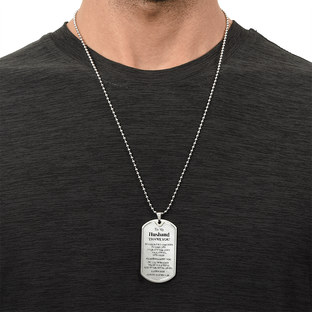 To My Husband Dog Tag Necklace – Luxury Love Message Necklace Gift for Him
