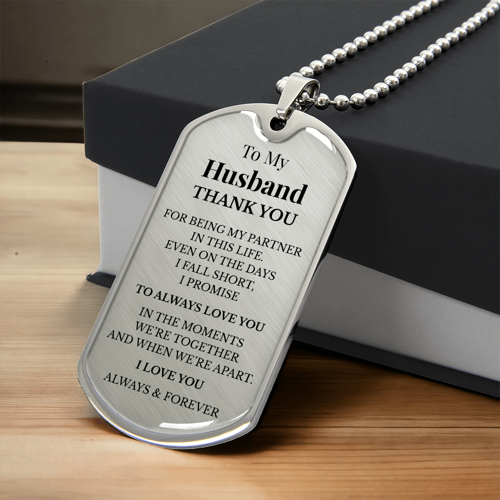 To My Husband Dog Tag Necklace – Luxury Love Message Necklace Gift for Him
