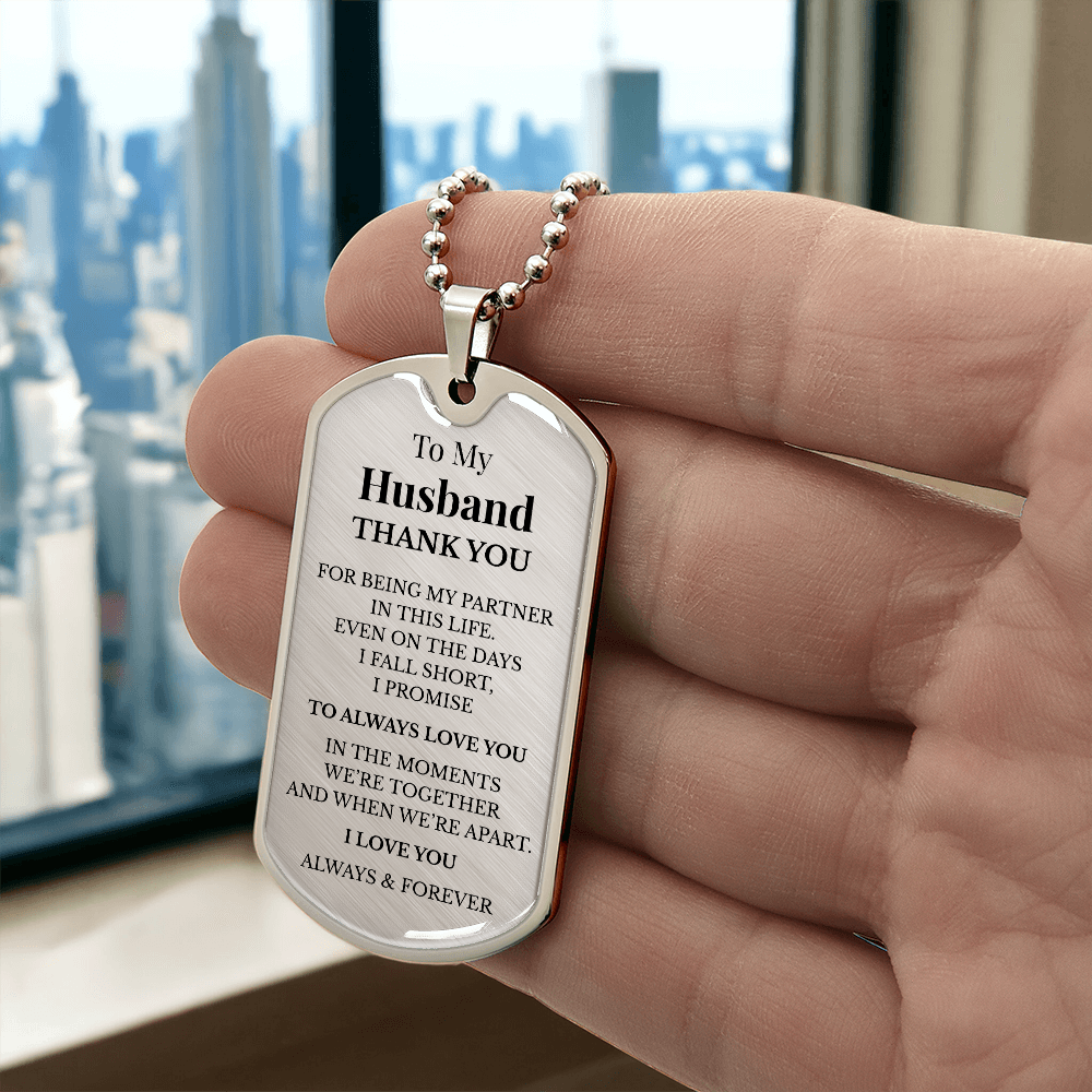 To My Husband Dog Tag Necklace – Luxury Love Message Necklace Gift for Him