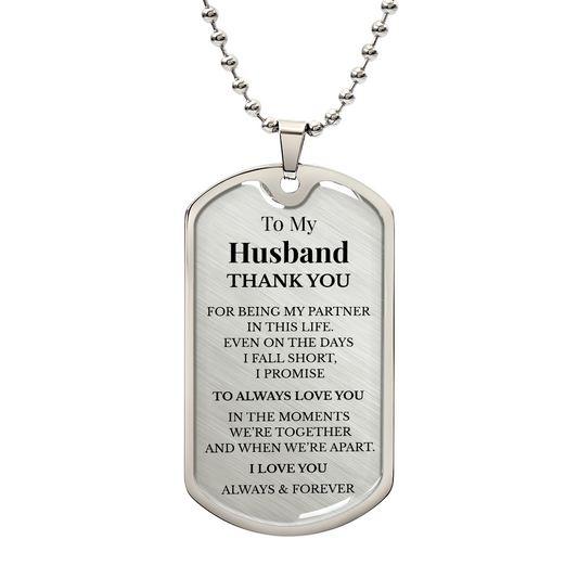 To My Husband Dog Tag Necklace – Luxury Love Message Necklace Gift for Him