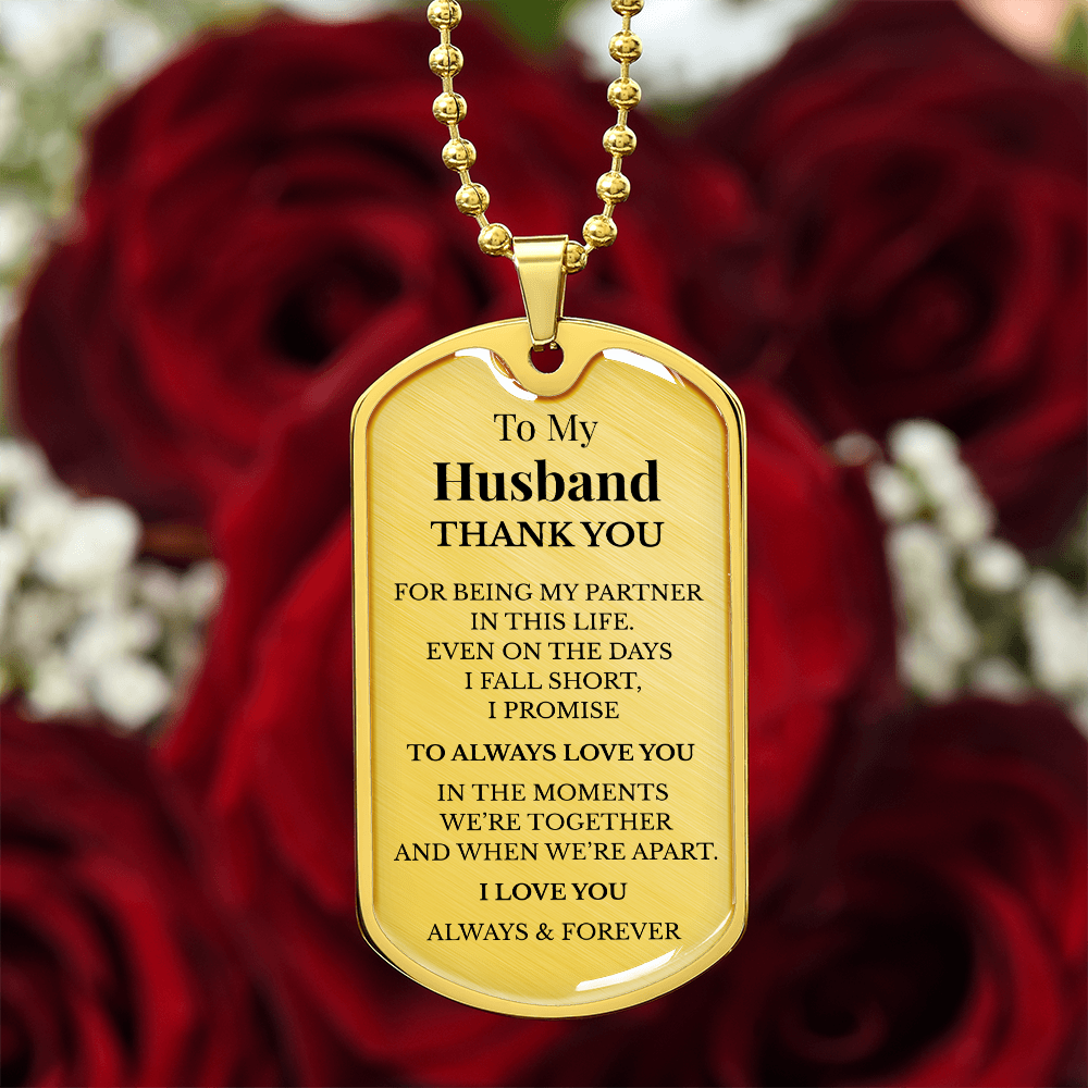 To My Husband Dog Tag Necklace – Luxury Love Message Necklace Gift for Him