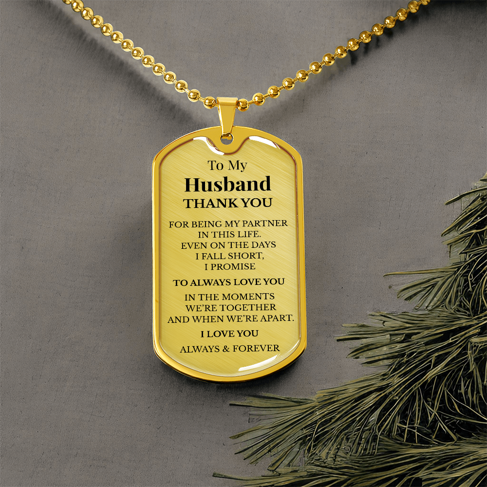 To My Husband Dog Tag Necklace – Luxury Love Message Necklace Gift for Him