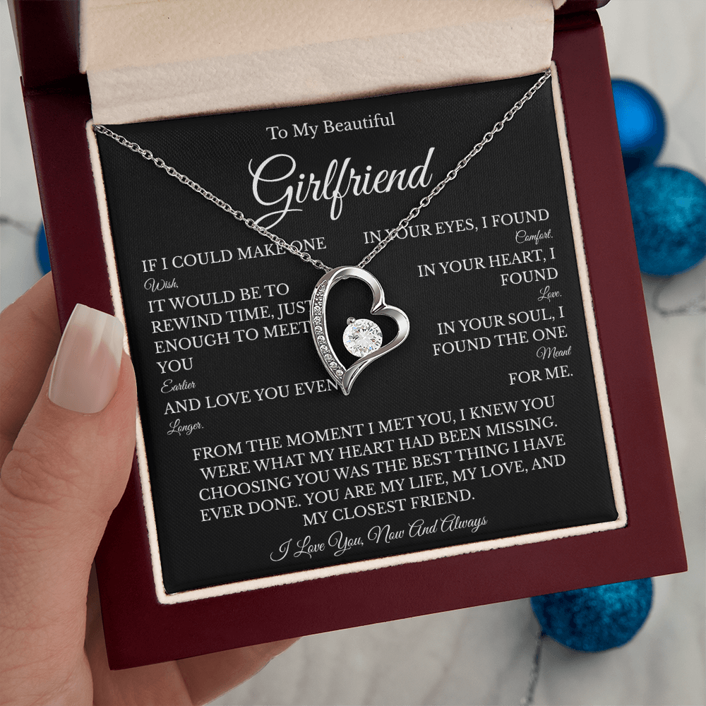 Girlfriend Forever Love Necklace with Message Card – Romantic Gift for Her | White Gold or Yellow Gold