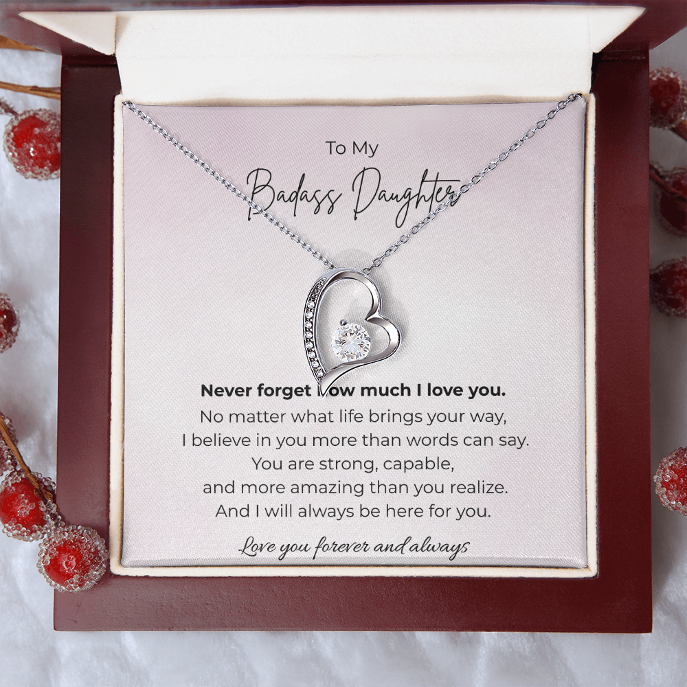 To My Badass Daughter Forever Love Crystal Heart Necklace