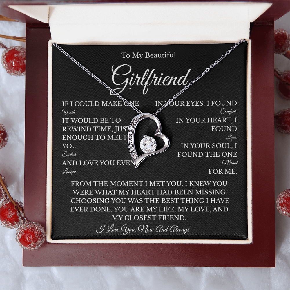 Girlfriend Forever Love Necklace with Message Card – Romantic Gift for Her | White Gold or Yellow Gold