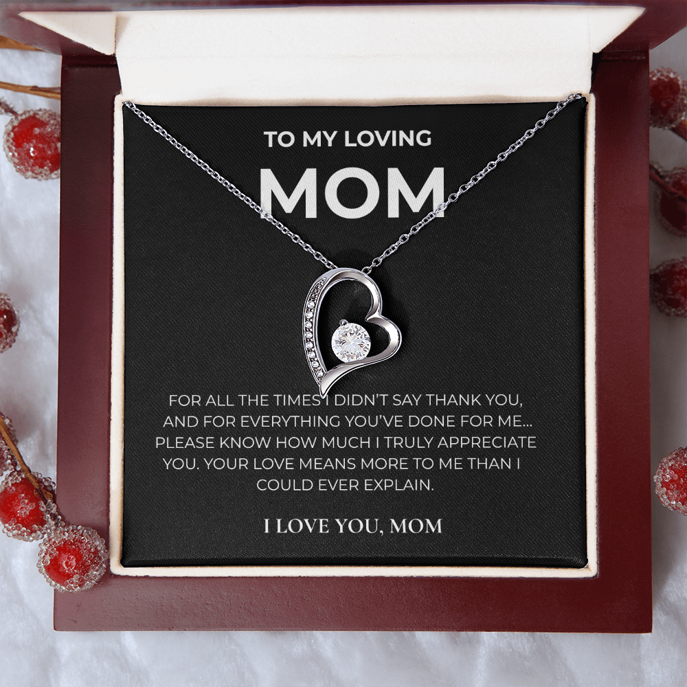 To My Loving Mom – Forever Love Crystal Heart Necklace