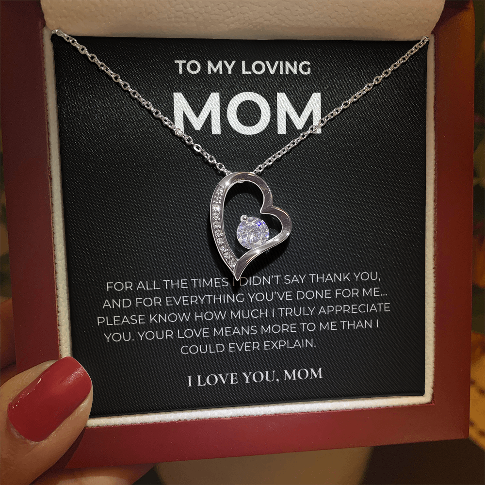 To My Loving Mom – Forever Love Crystal Heart Necklace