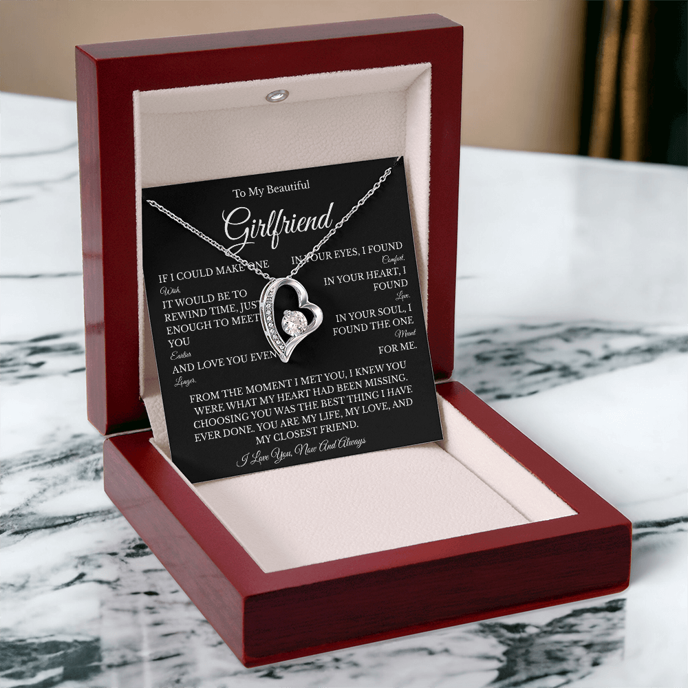 Girlfriend Forever Love Necklace with Message Card – Romantic Gift for Her | White Gold or Yellow Gold