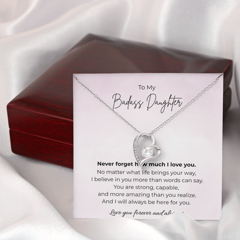 To My Badass Daughter Forever Love Crystal Heart Necklace