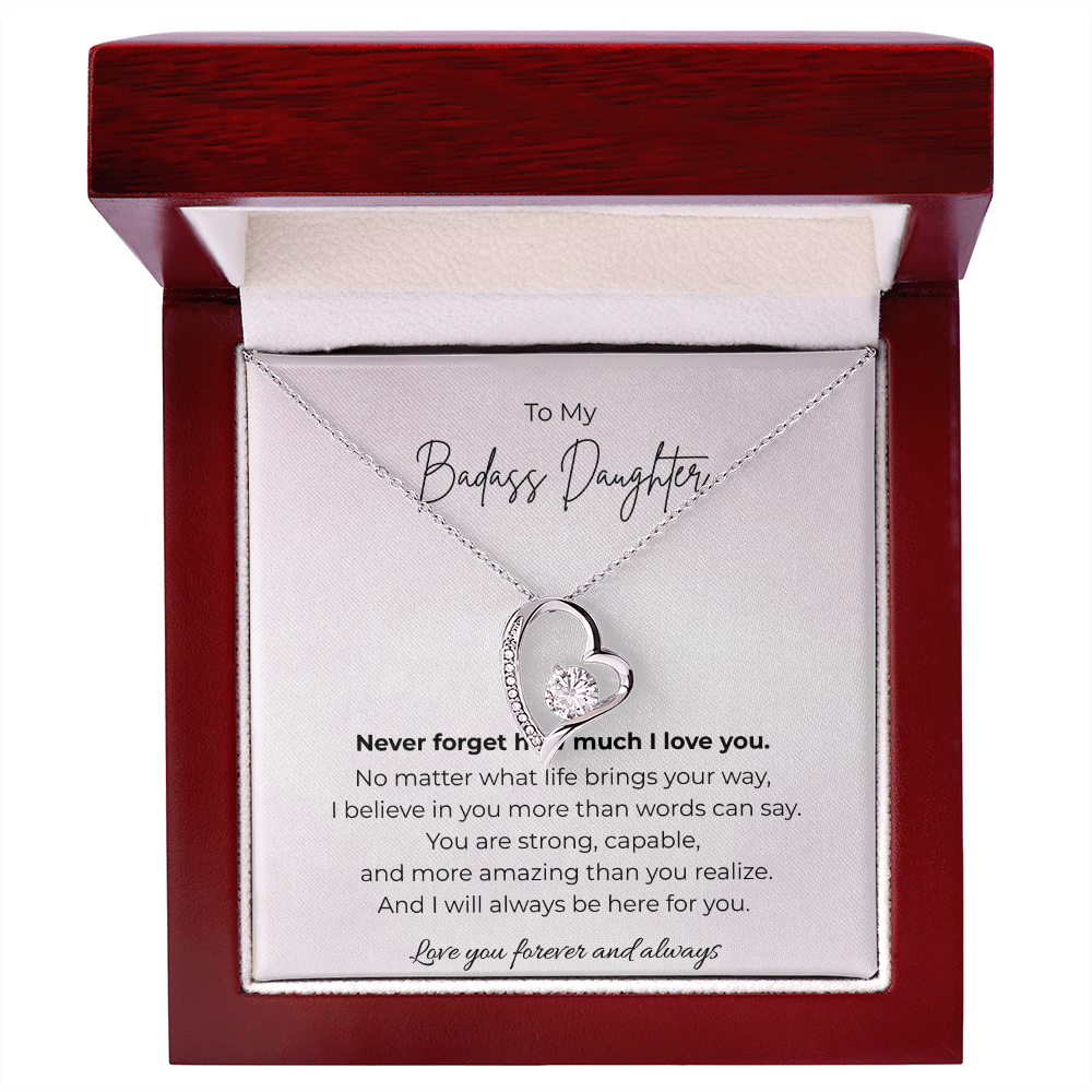 To My Badass Daughter Forever Love Crystal Heart Necklace
