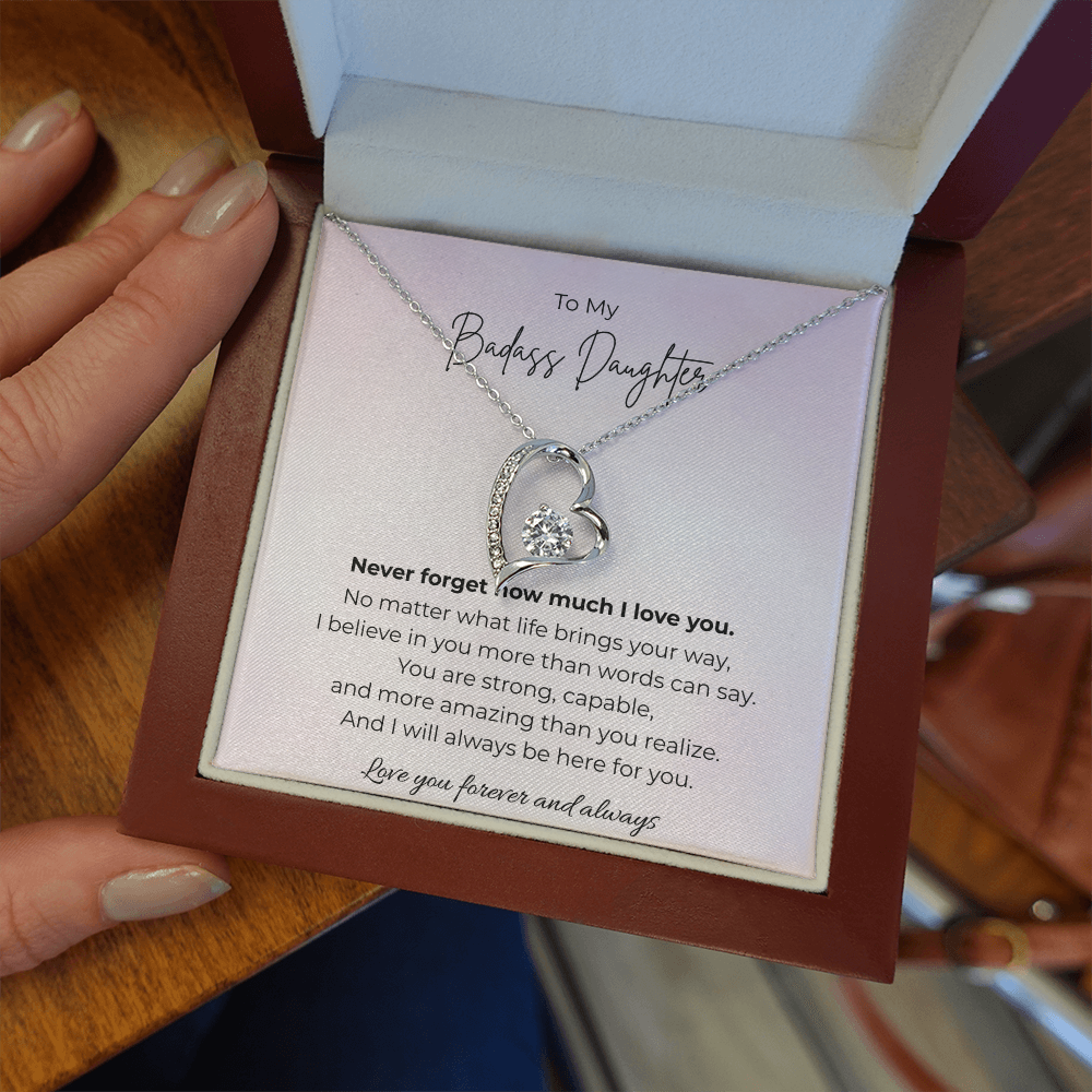 To My Badass Daughter Forever Love Crystal Heart Necklace