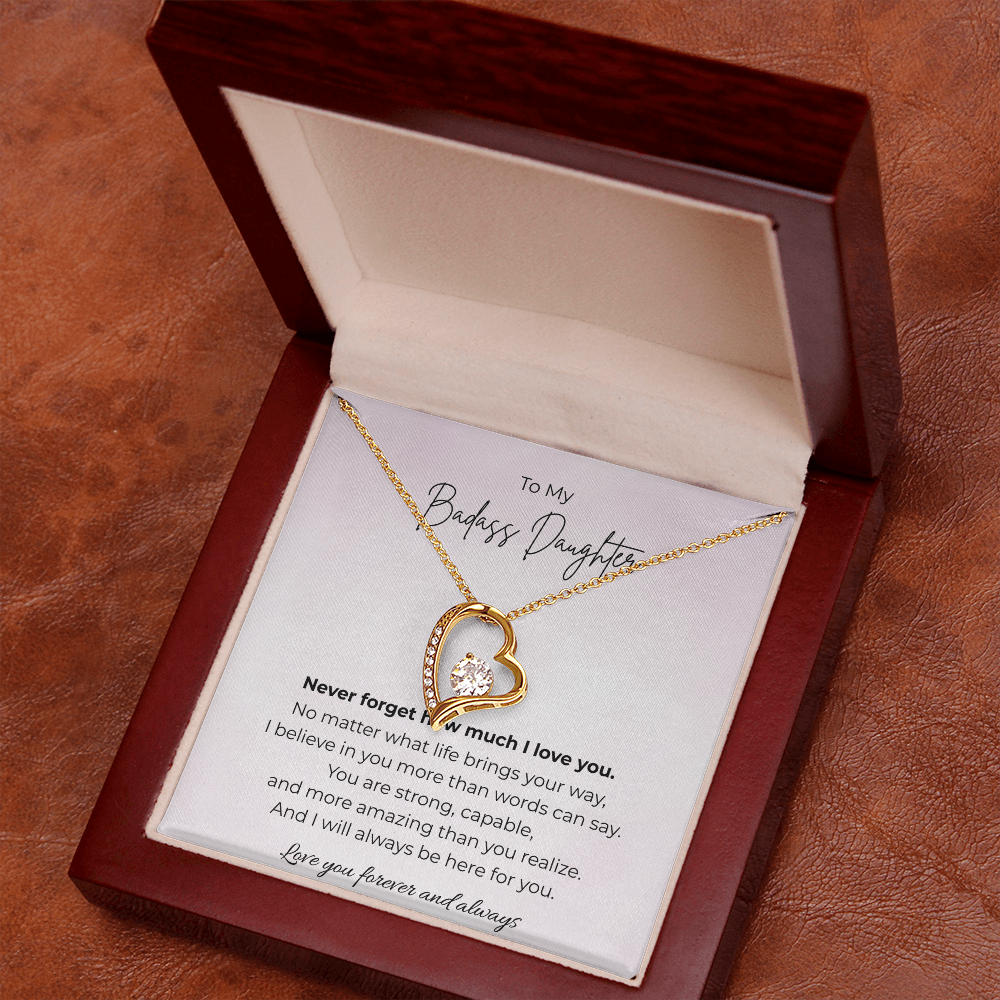 To My Badass Daughter Forever Love Crystal Heart Necklace
