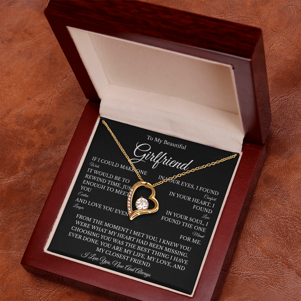 Girlfriend Forever Love Necklace with Message Card – Romantic Gift for Her | White Gold or Yellow Gold