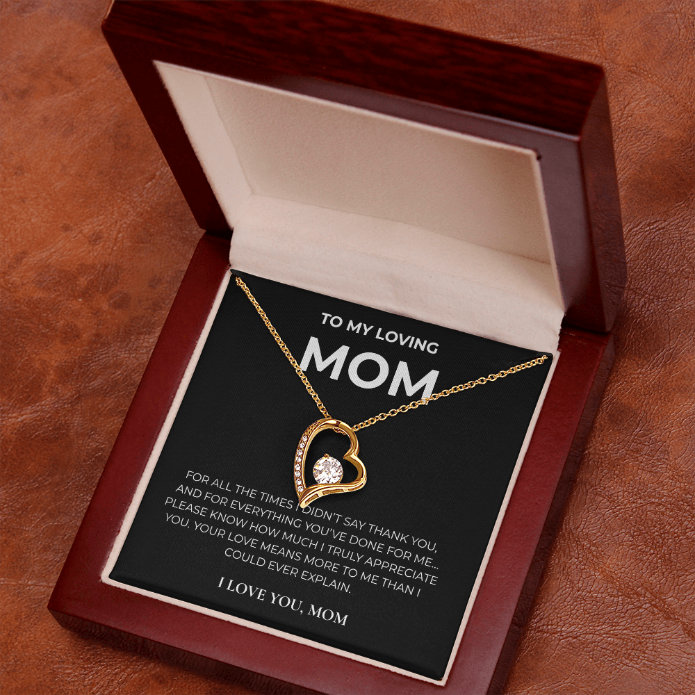 To My Loving Mom – Forever Love Crystal Heart Necklace