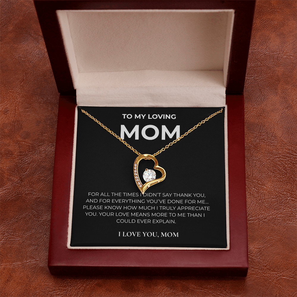 To My Loving Mom – Forever Love Crystal Heart Necklace