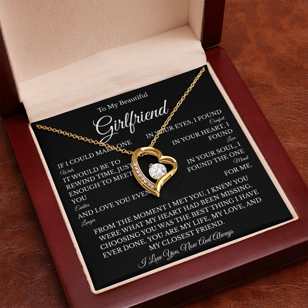 Girlfriend Forever Love Necklace with Message Card – Romantic Gift for Her | White Gold or Yellow Gold