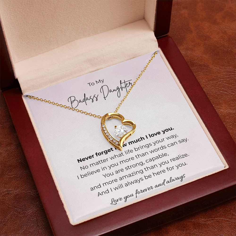 To My Badass Daughter Forever Love Crystal Heart Necklace