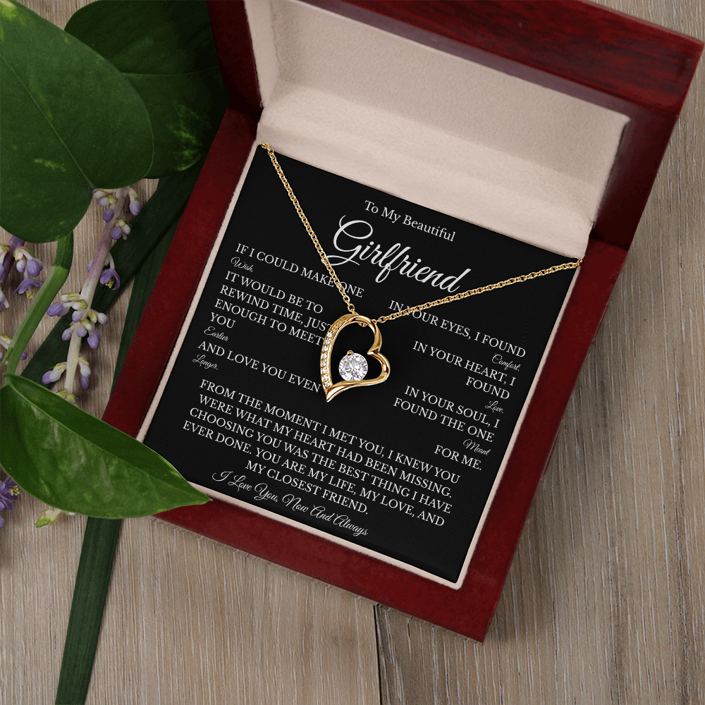 Girlfriend Forever Love Necklace with Message Card – Romantic Gift for Her | White Gold or Yellow Gold