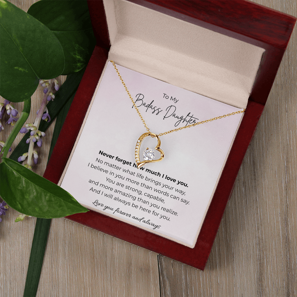 To My Badass Daughter Forever Love Crystal Heart Necklace