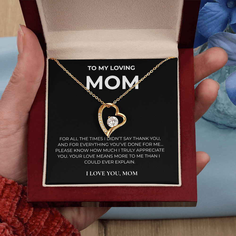 To My Loving Mom – Forever Love Crystal Heart Necklace