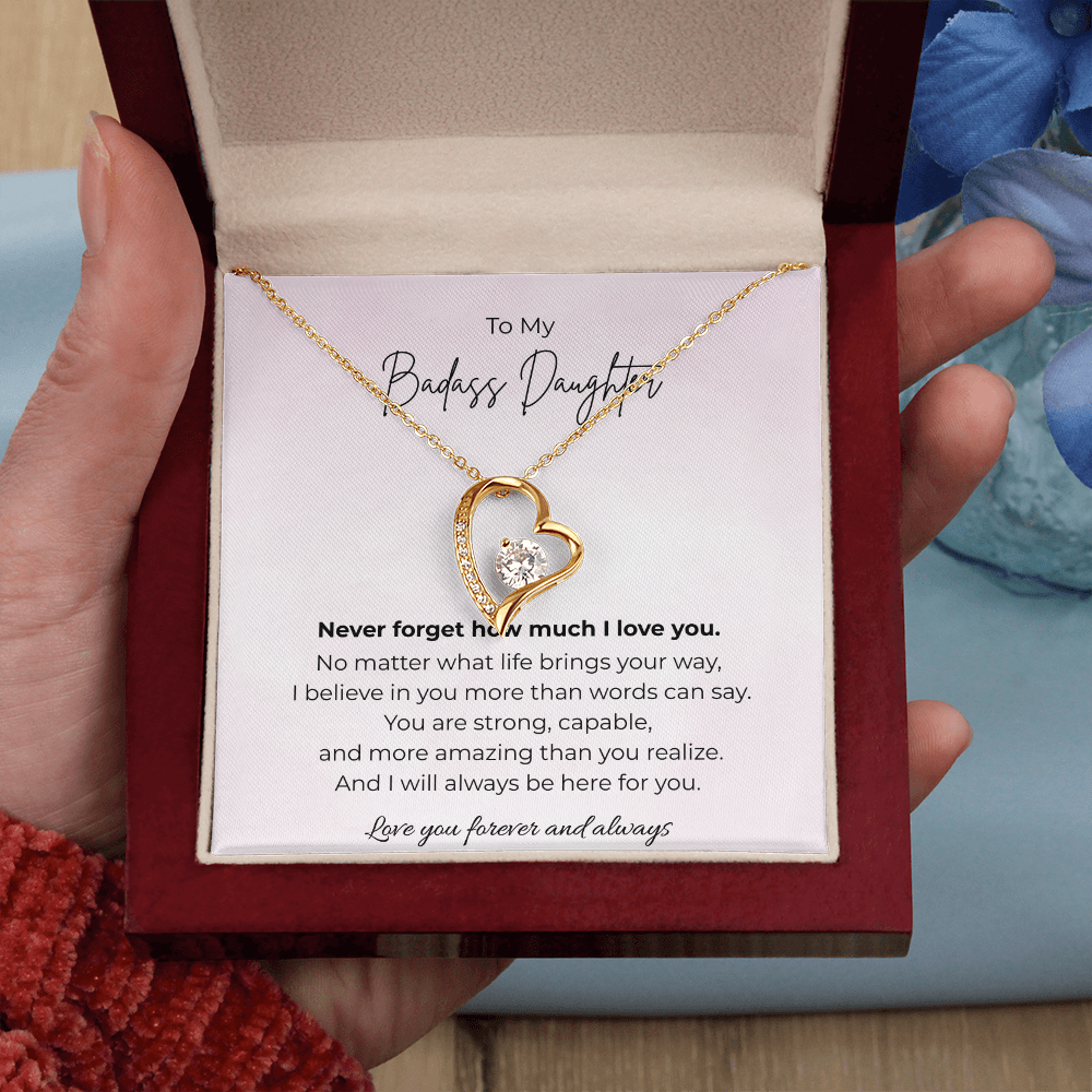 To My Badass Daughter Forever Love Crystal Heart Necklace