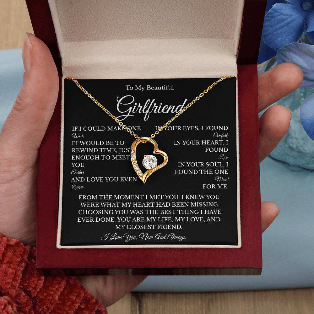 Girlfriend Forever Love Necklace with Message Card – Romantic Gift for Her | White Gold or Yellow Gold