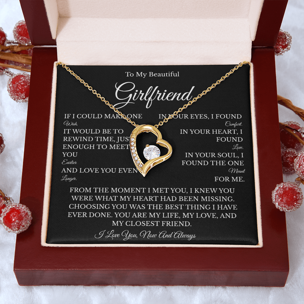 Girlfriend Forever Love Necklace with Message Card – Romantic Gift for Her | White Gold or Yellow Gold