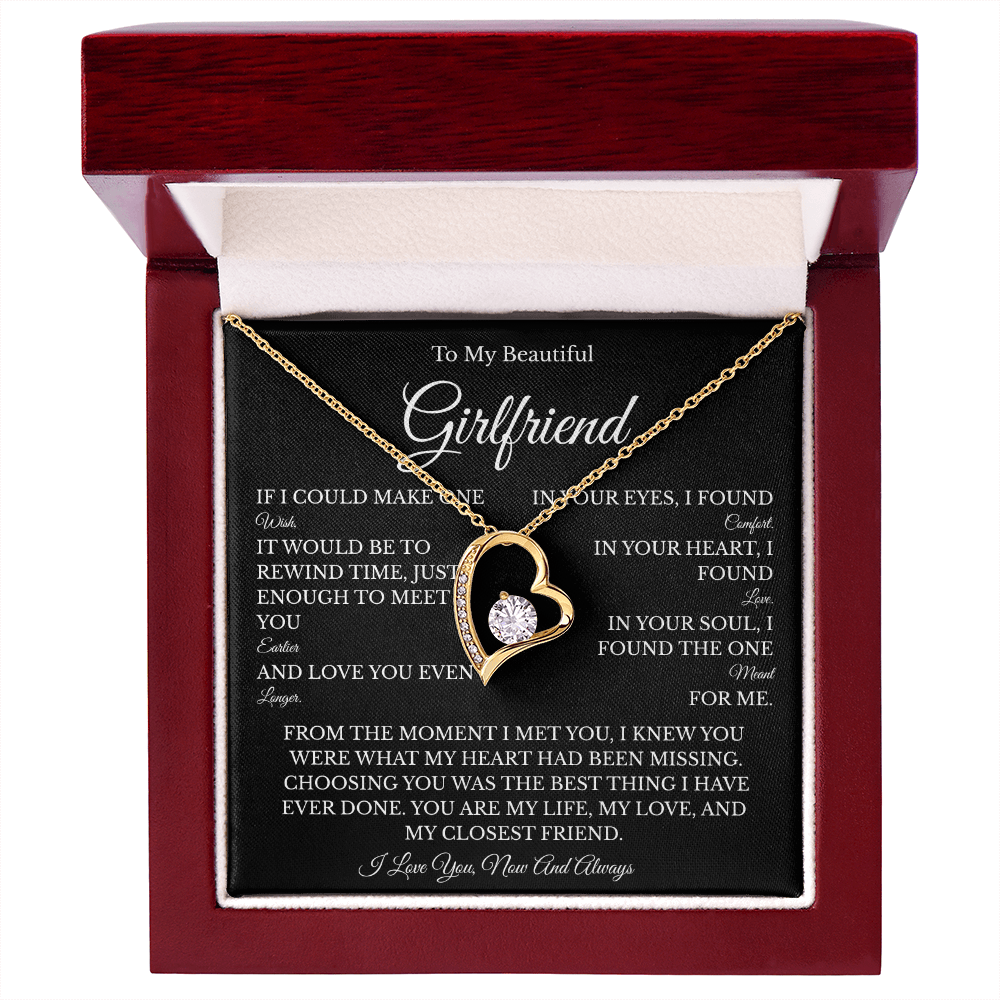 Girlfriend Forever Love Necklace with Message Card – Romantic Gift for Her | White Gold or Yellow Gold