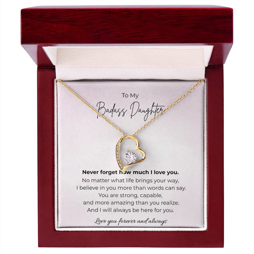 To My Badass Daughter Forever Love Crystal Heart Necklace
