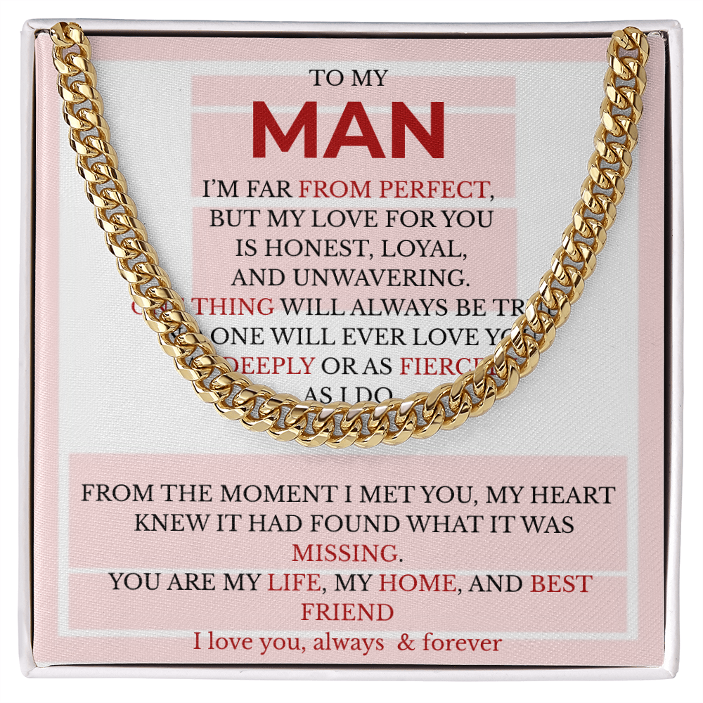 Men’s Cuban Link Chain with Message Card – Gift for Boyfriend, Husband, or Fiancé | Stainless Steel or 14K Gold