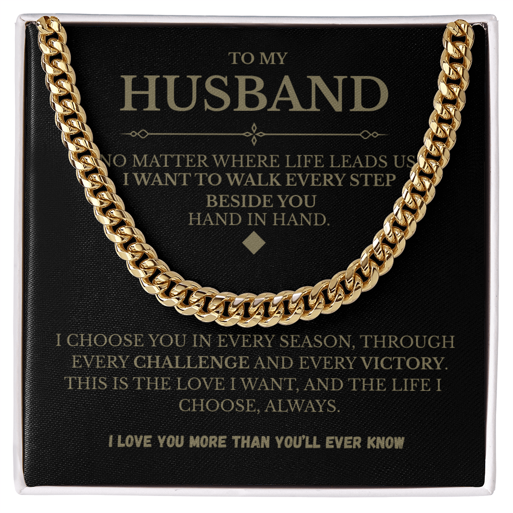 Husband Cuban Link Chain with Message Card – Romantic Men’s Gift for Anniversary or Just Because