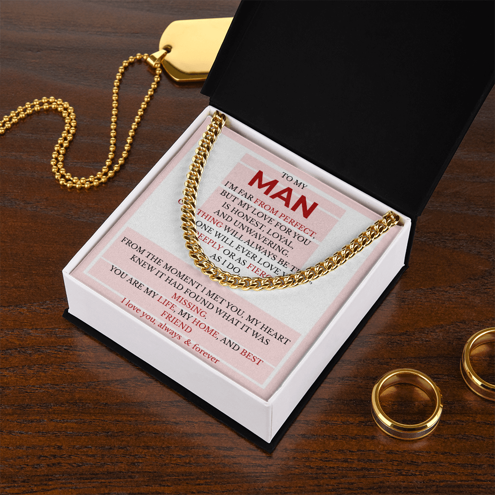 Men’s Cuban Link Chain with Message Card – Gift for Boyfriend, Husband, or Fiancé | Stainless Steel or 14K Gold