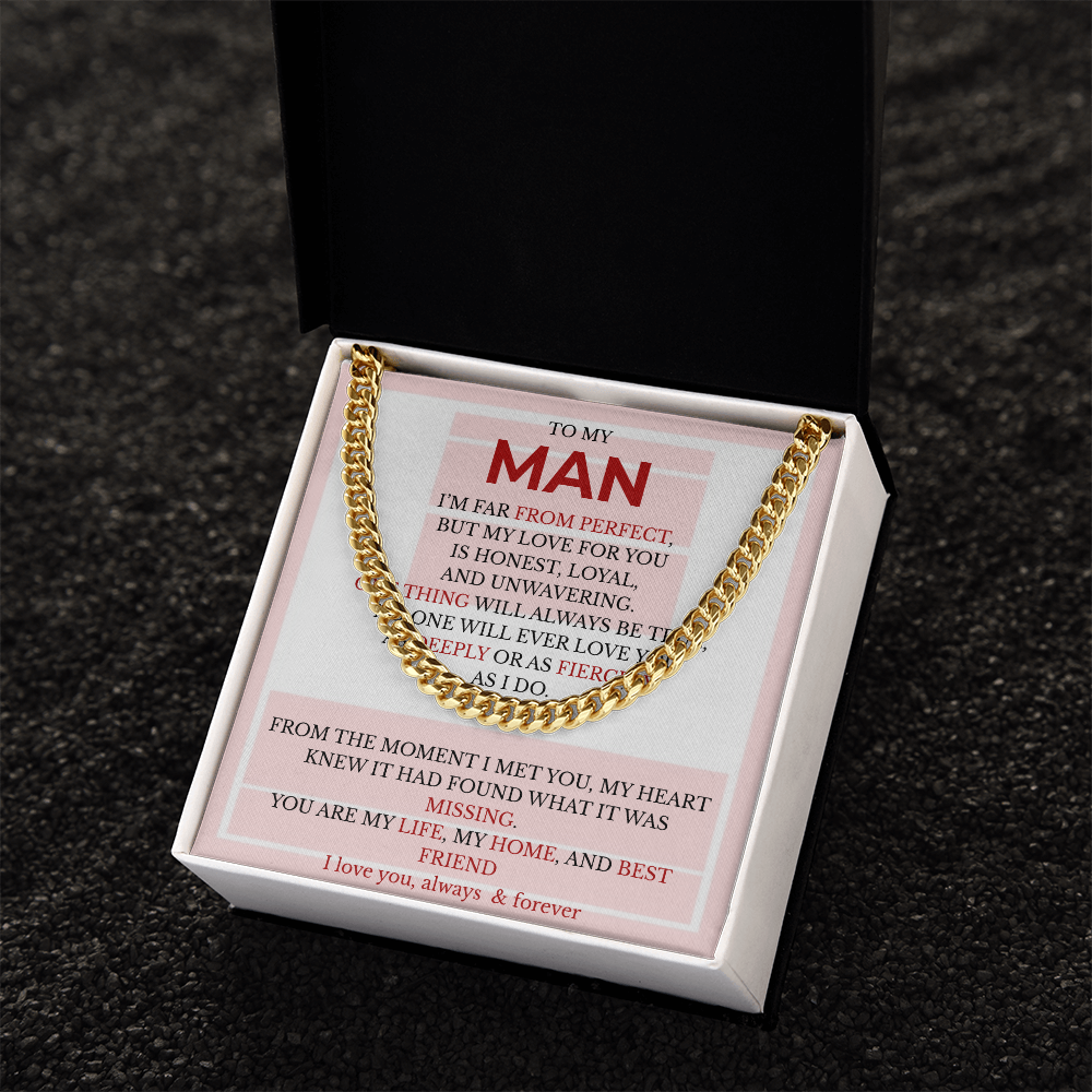 Men’s Cuban Link Chain with Message Card – Gift for Boyfriend, Husband, or Fiancé | Stainless Steel or 14K Gold