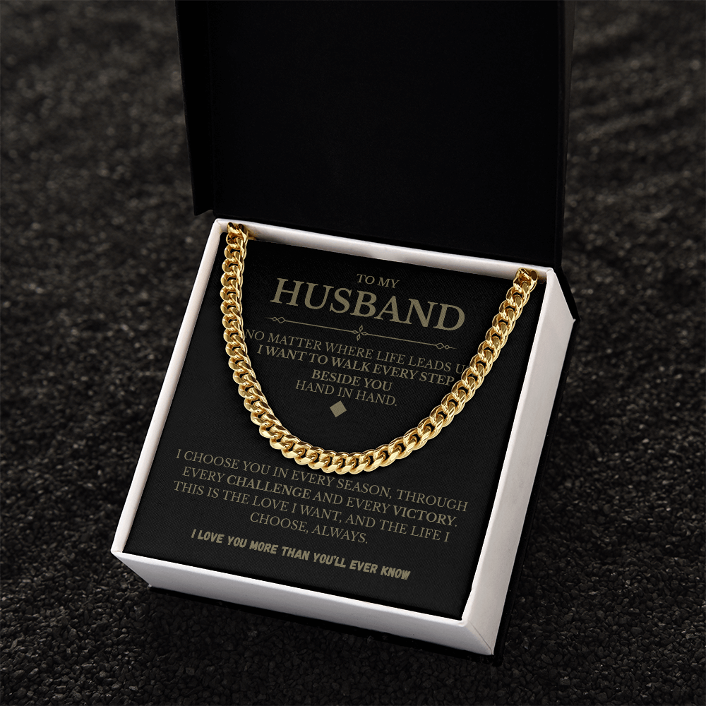 Husband Cuban Link Chain with Message Card – Romantic Men’s Gift for Anniversary or Just Because