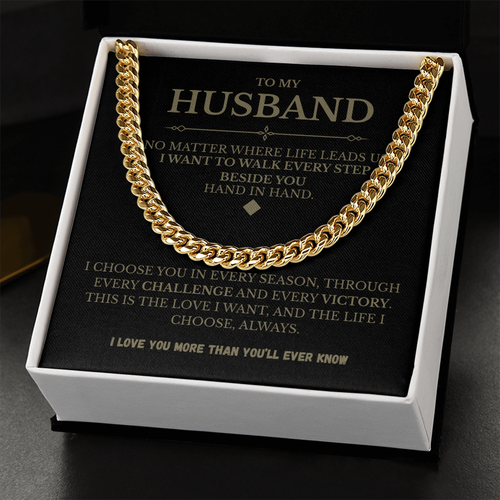 Husband Cuban Link Chain with Message Card – Romantic Men’s Gift for Anniversary or Just Because
