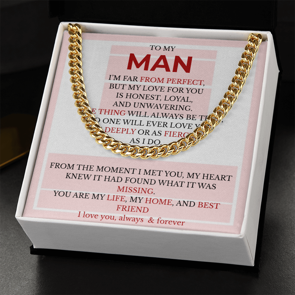 Men’s Cuban Link Chain with Message Card – Gift for Boyfriend, Husband, or Fiancé | Stainless Steel or 14K Gold