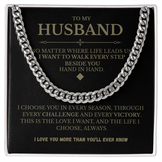 Husband Cuban Link Chain with Message Card – Romantic Men’s Gift for Anniversary or Just Because
