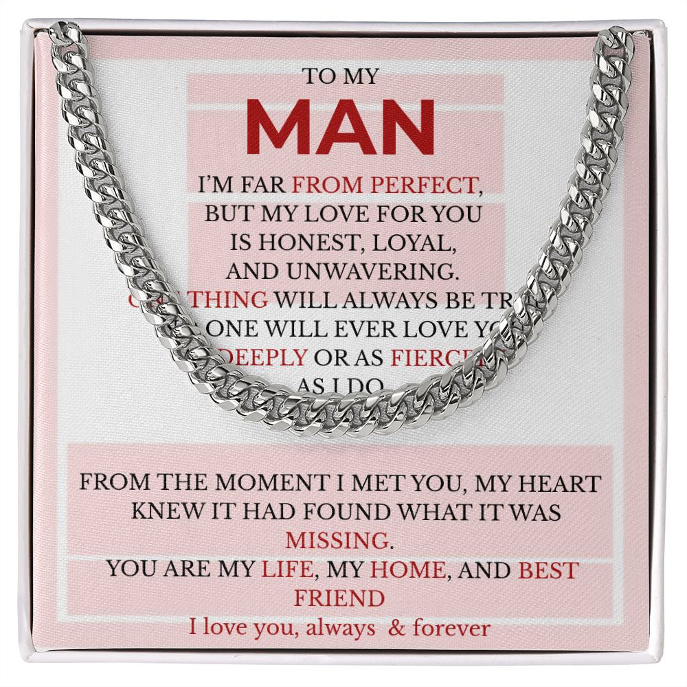 Men’s Cuban Link Chain with Message Card – Gift for Boyfriend, Husband, or Fiancé | Stainless Steel or 14K Gold